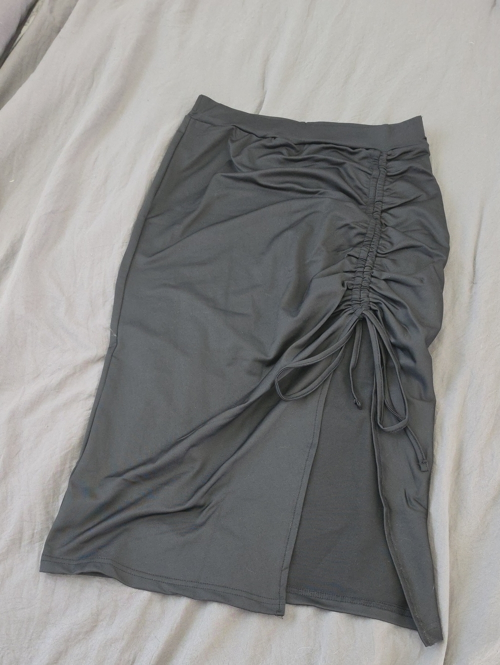 Ruched Side Split Midi Skirt